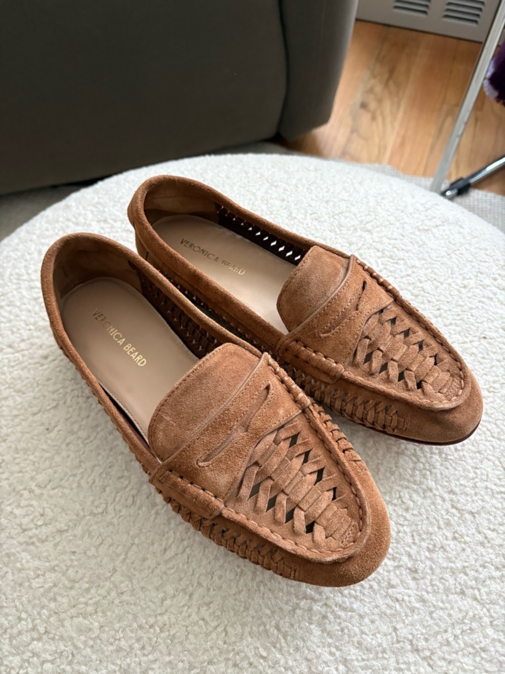 Veronica Beard Brown Suede Woven Penny Loafers